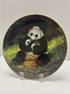 George Black & White Panda Decorative Porcelain Plate with Gold Rim